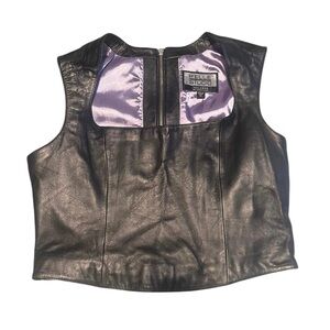 Rare Pelle Studio Wilsons Leather Black Leather Crop Top Bustier Tank 90s XL Zip